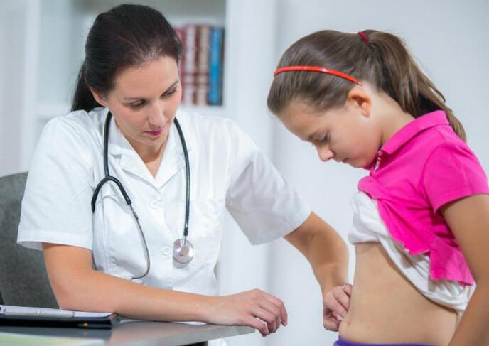 A child suspected of a Helminthic invasion during an appointment with the doctor